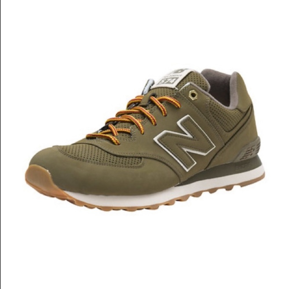 New Balance Olive Green Sneakers with Orange Accents